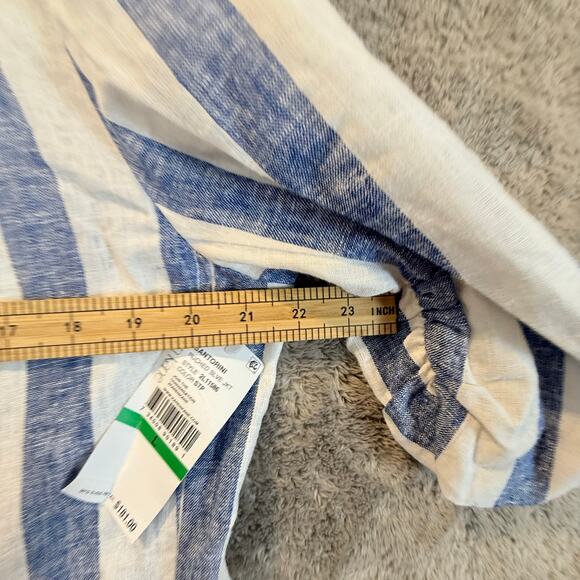 NWT Karen Kane Linen Blue White Stripe Santorini Ruched Sleeve Jacket Blazer L - Picture 13 of 14